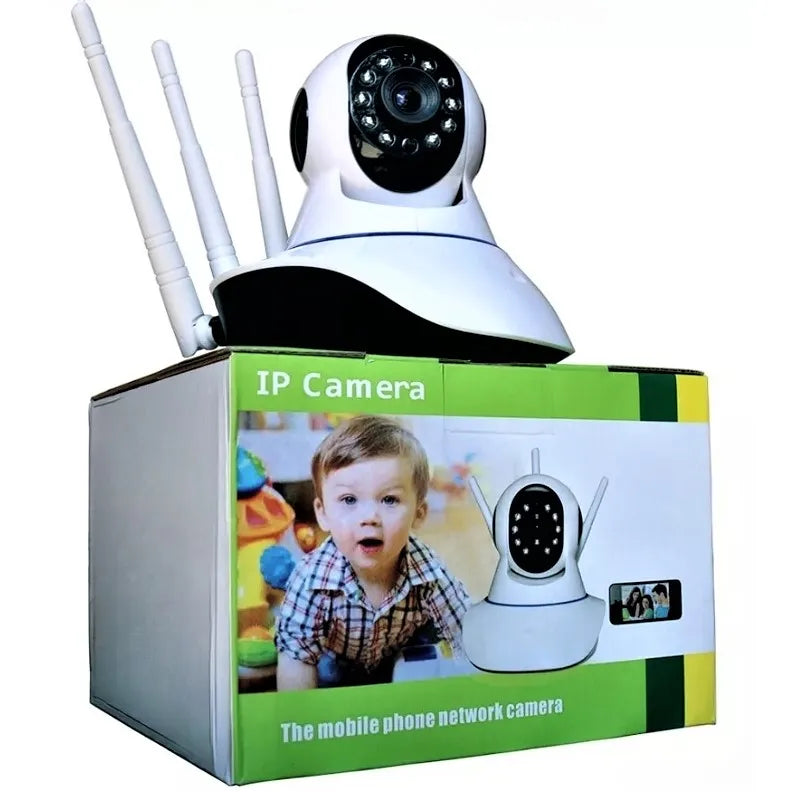 Câmera Ip Wireless Wifi Com 3 Antenas Onvif P2p Hd Giro 355°