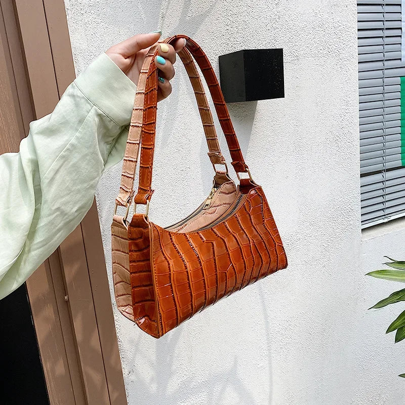 Retro Alligator Pattern Female Small Handbags and Purse Armpit  Shoulder Bags High Quality PU Leather Ladies Clutch Totes Bag