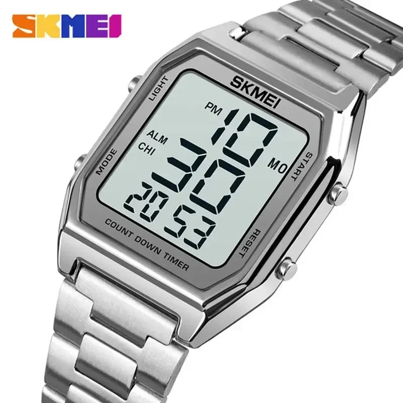 SKMEI 1735 Watch for Men Waterproof Stainless Steel LED Display Chronograph Electronic Mens Wristwatch Clock 1328 Reloj Hombre