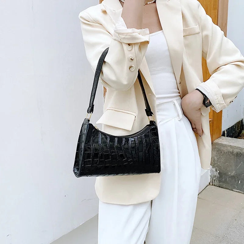 Retro Alligator Pattern Female Small Handbags and Purse Armpit  Shoulder Bags High Quality PU Leather Ladies Clutch Totes Bag