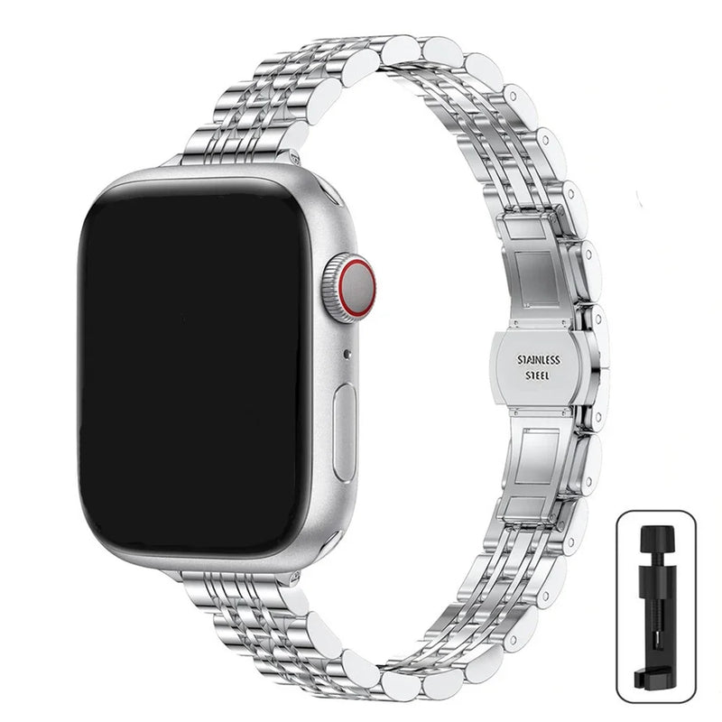 Stainless Steel Slim Band For Apple Watch Strap Ultra 49mm 45mm 44mm 42mm 41mm 40mm 38mm For iwatch Series 9/8/7/6/5/4/3/2/1/SE