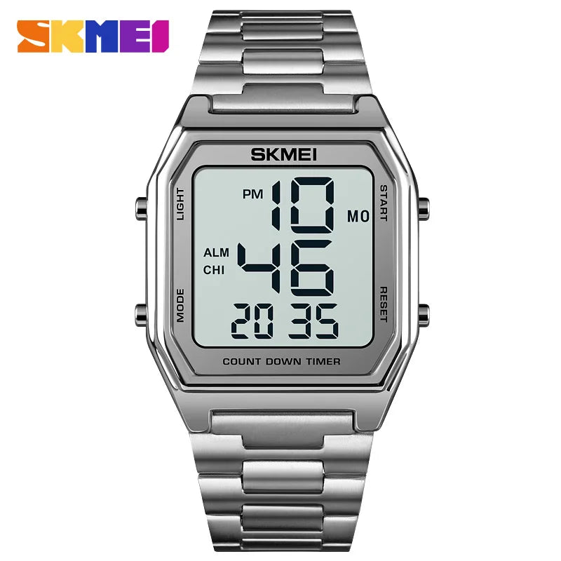 SKMEI 1735 Watch for Men Waterproof Stainless Steel LED Display Chronograph Electronic Mens Wristwatch Clock 1328 Reloj Hombre