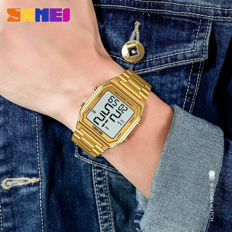 SKMEI 1735 Watch for Men Waterproof Stainless Steel LED Display Chronograph Electronic Mens Wristwatch Clock 1328 Reloj Hombre