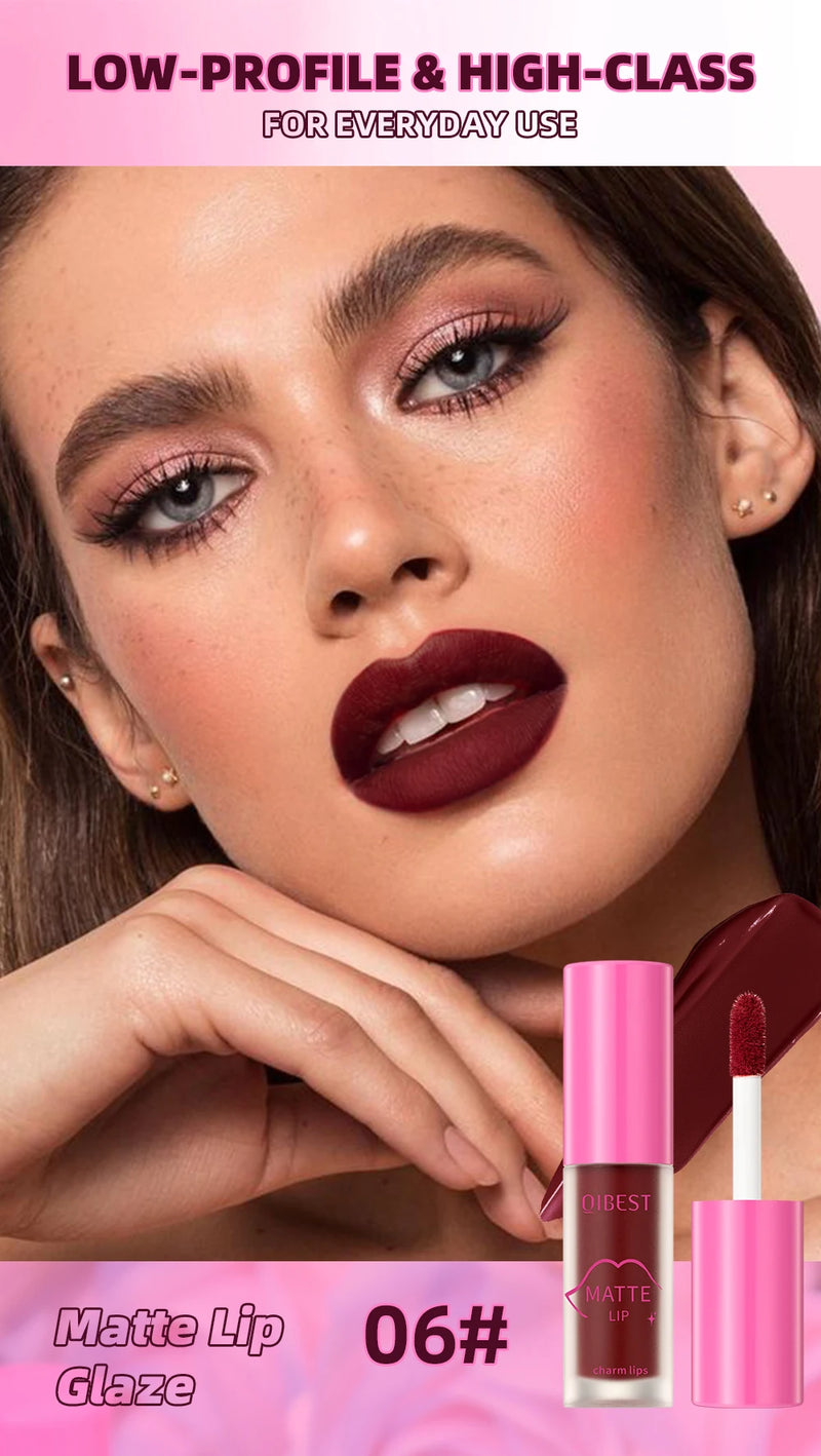 Batom Líquido Fosco Marrom Escuro, Maquiagem à Prova D'Água, Gloss Labial de Veludo, Pigmento Duradour