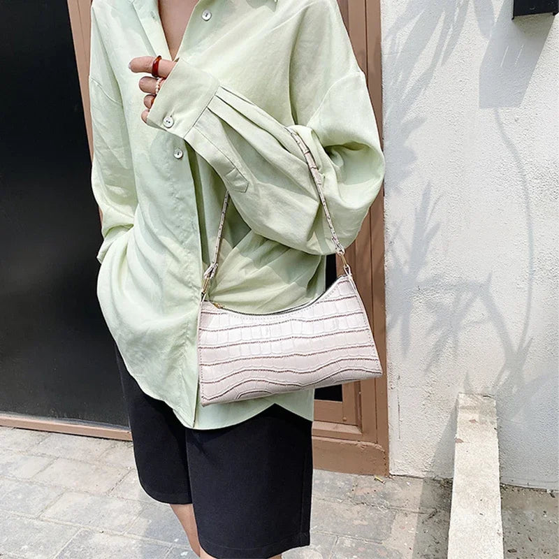 Retro Alligator Pattern Female Small Handbags and Purse Armpit  Shoulder Bags High Quality PU Leather Ladies Clutch Totes Bag