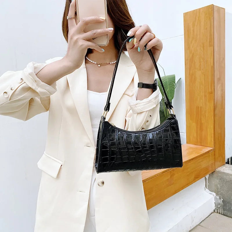 Retro Alligator Pattern Female Small Handbags and Purse Armpit  Shoulder Bags High Quality PU Leather Ladies Clutch Totes Bag