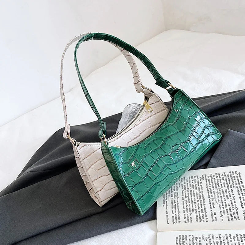 Retro Alligator Pattern Female Small Handbags and Purse Armpit  Shoulder Bags High Quality PU Leather Ladies Clutch Totes Bag